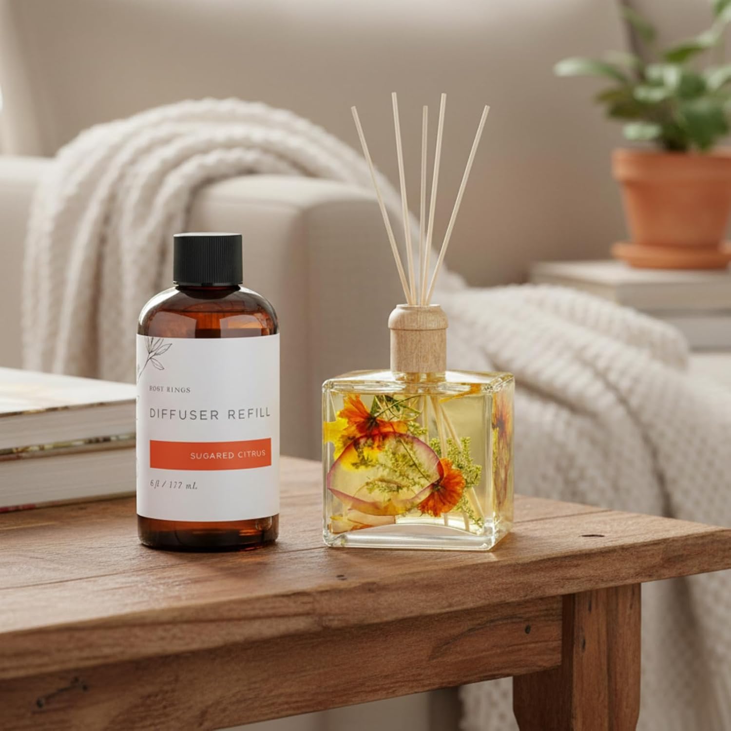 Rosy Rings Sugared Citrus Reed Diffuser Refill, Single Bottle, 6 oz Long Lasting Glass Refill Oil Bright Fruity Aroma, Bathroom Livingroom Home Fragrance Gift