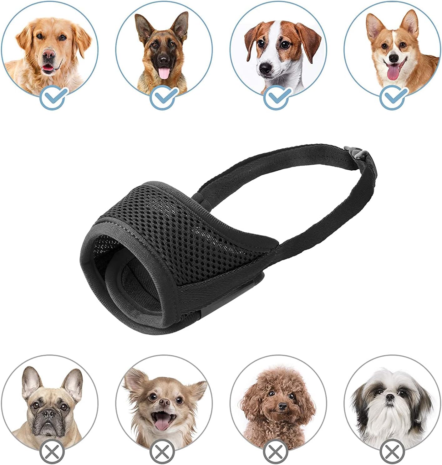 IREENUO Dog Muzzle to Prevent Biting Barking and Chewing with Adjustable Loop Breathable Mesh Soft Fabric