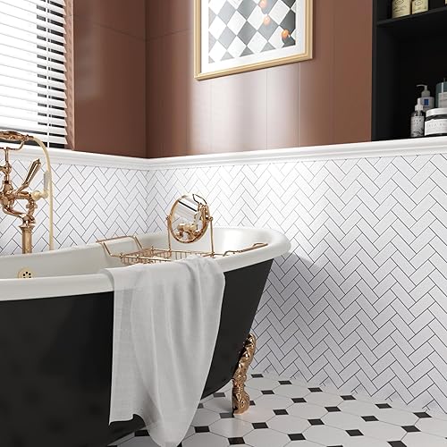 Miniatura 6 de Wallercity Adhesivos de azulejos de pared de mármol para cocina, azulejos de pared de mármol de 12 x 12 pulgadas, azulejos de metro autoadhesivos de