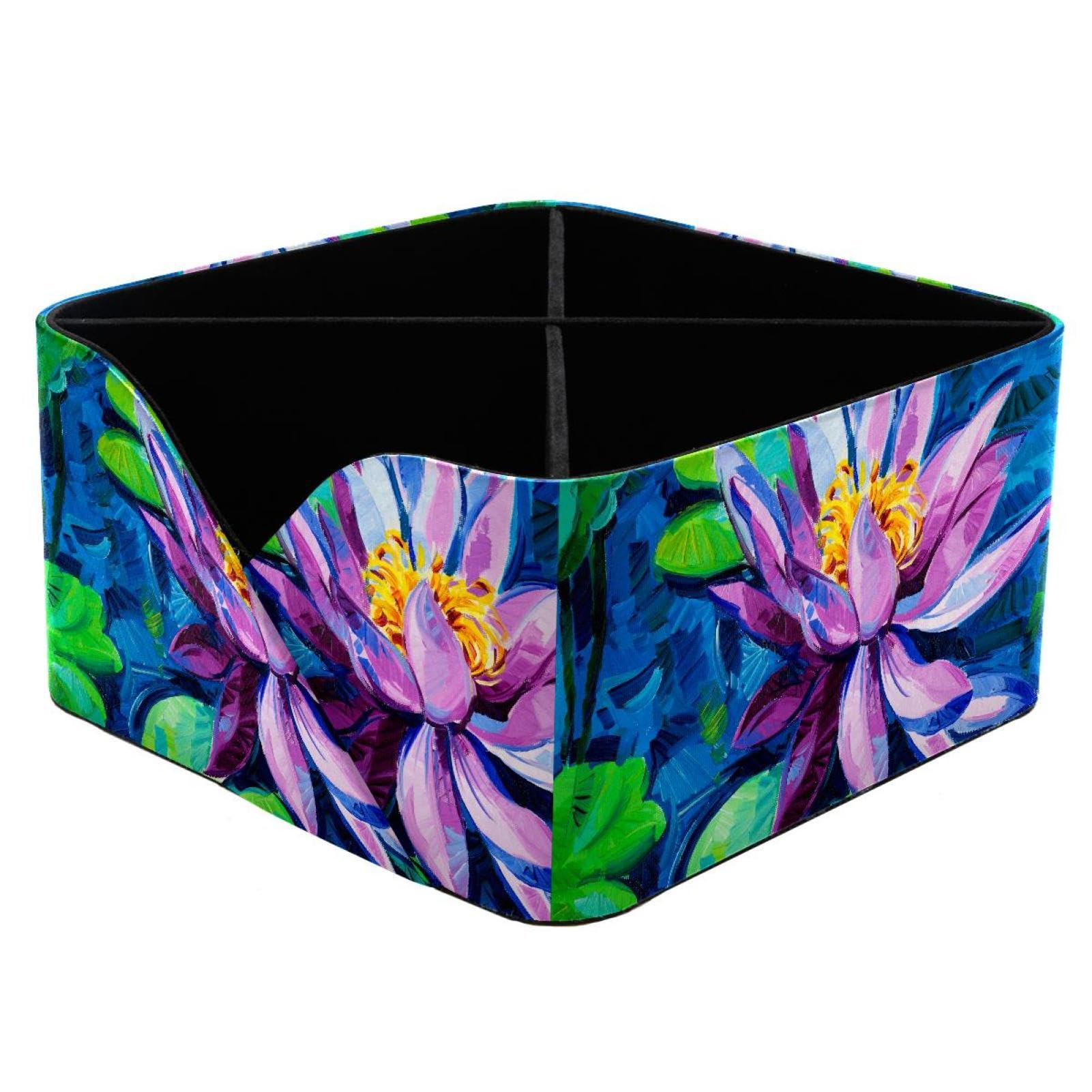 KengjuTesu Blooming Lotus Desktop Organizer Pen Holder, Rectangular Pencil Cup for Office, Study and Makeup Stations