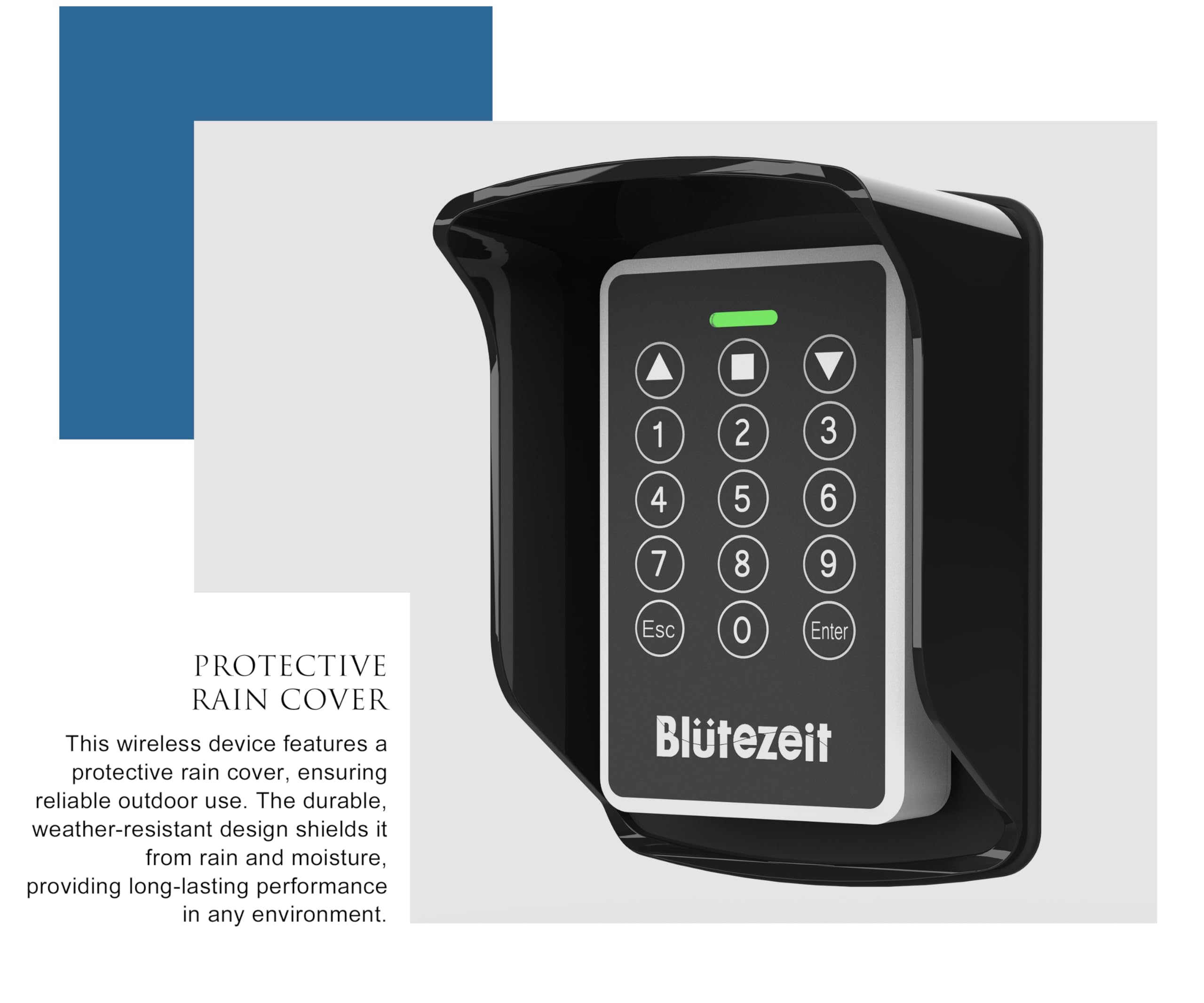 Blütezeit Funk-Codeschloss 433 MHz mit Regenschutz, Kabellose Tastatur für Torantriebe, PIN-Code-Zugangssystem für Schiebe- und Flügeltorantriebe