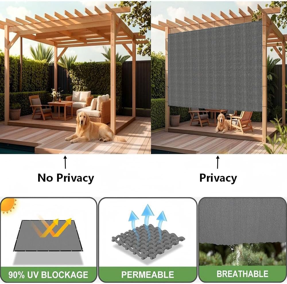 90% Sun Shade Cloth 10x30 FT, Breathable, UV Resistant Sunshade Cover with D-Ring for Pergola, Garden, Patio, Deck, Backyard, Gray