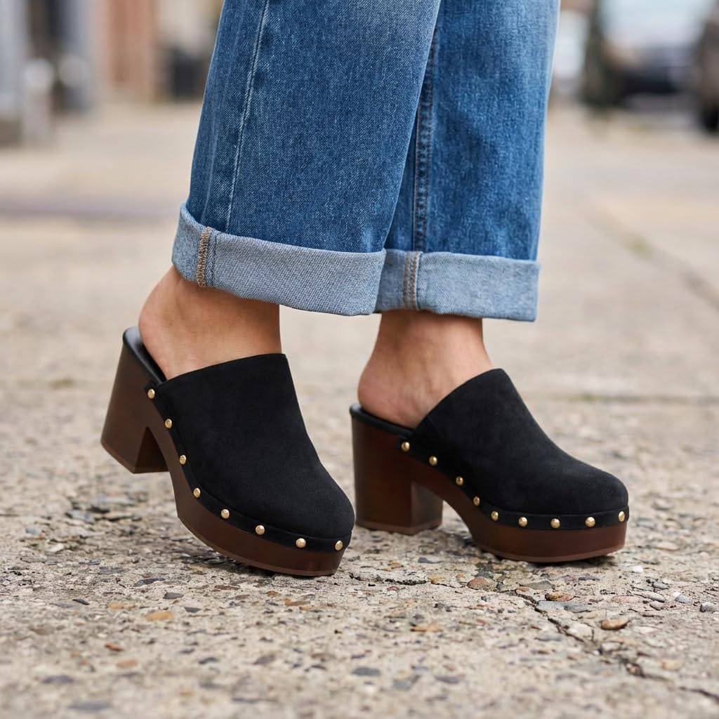 CUSHIONAIRE Women's Gibbons Faux Wood Clog with Memory Foam Padding, Wide Widths Available