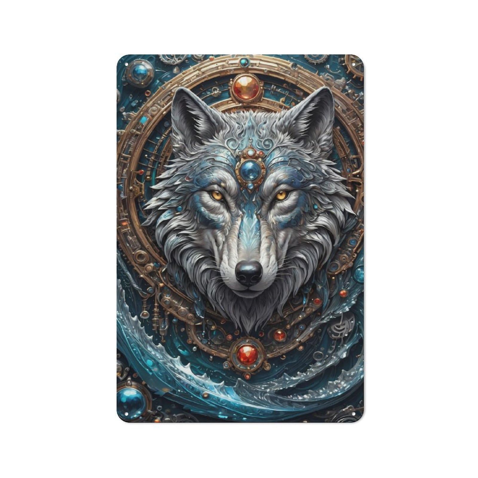 Junmoney Wolf Metal Waves Vintage Tin Sign 30X20cm With For Man Cave Or Games Room, For Games Room Collectors