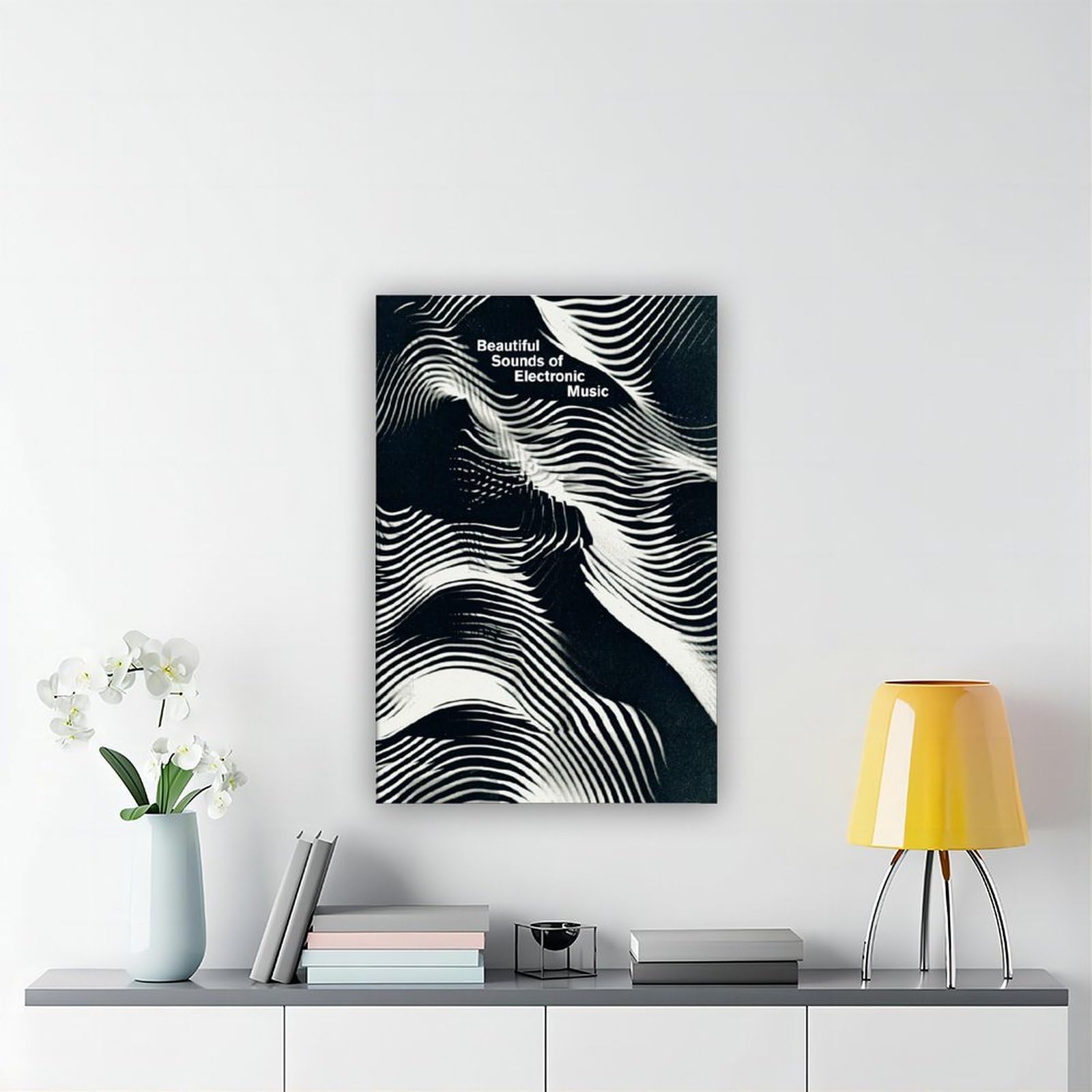 Poster su tela monocromatica con suoni di musica elettronica, decorazione per camera da letto, ufficio, stanza, regalo, 50 x 75 cm