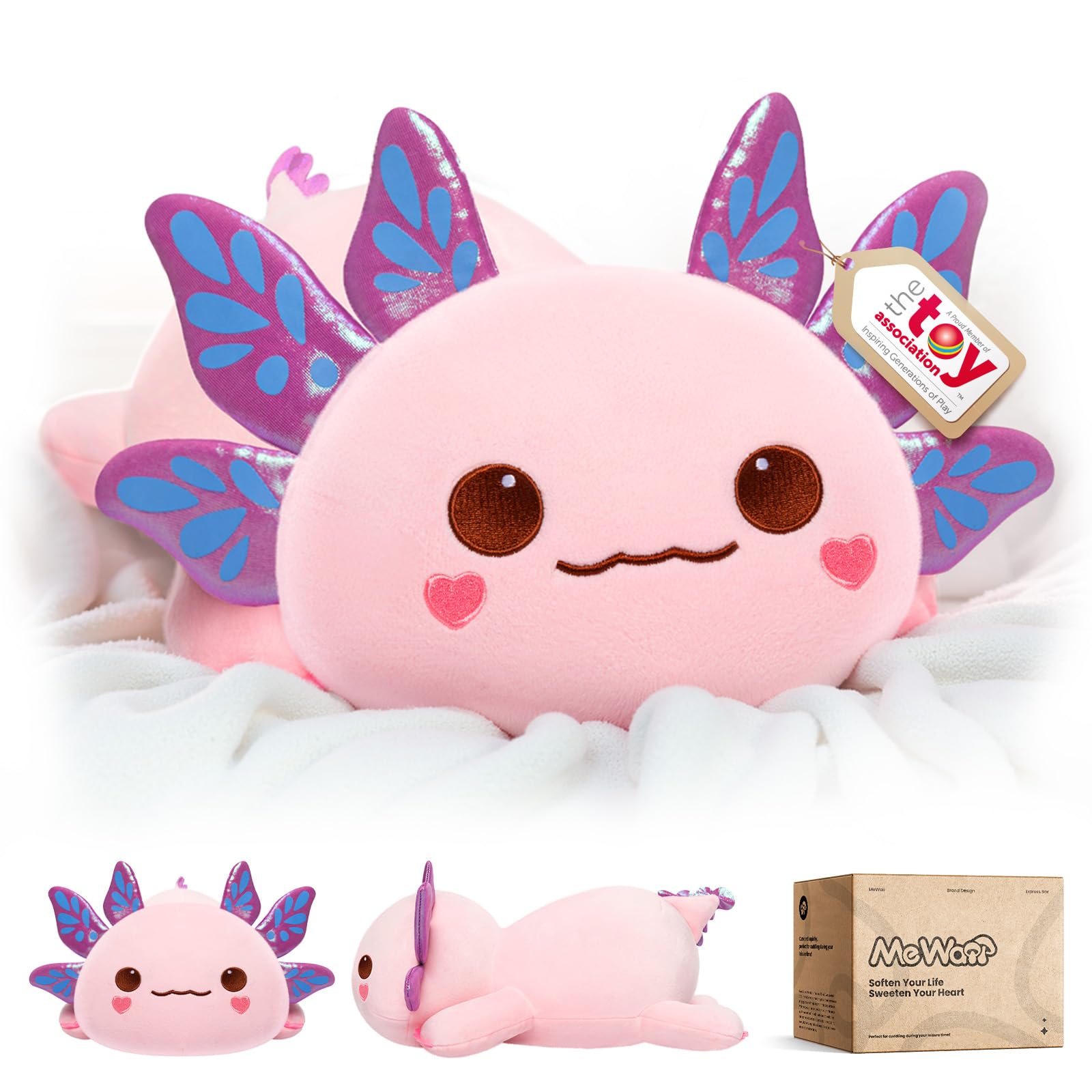 Mewaii Cute Axolotl Plush Pillow, Kawaii Plushies Pink Axolotl Stuffed Animals, Squishy Plushies, Cuddle Plush Pillow for Kids & Girls