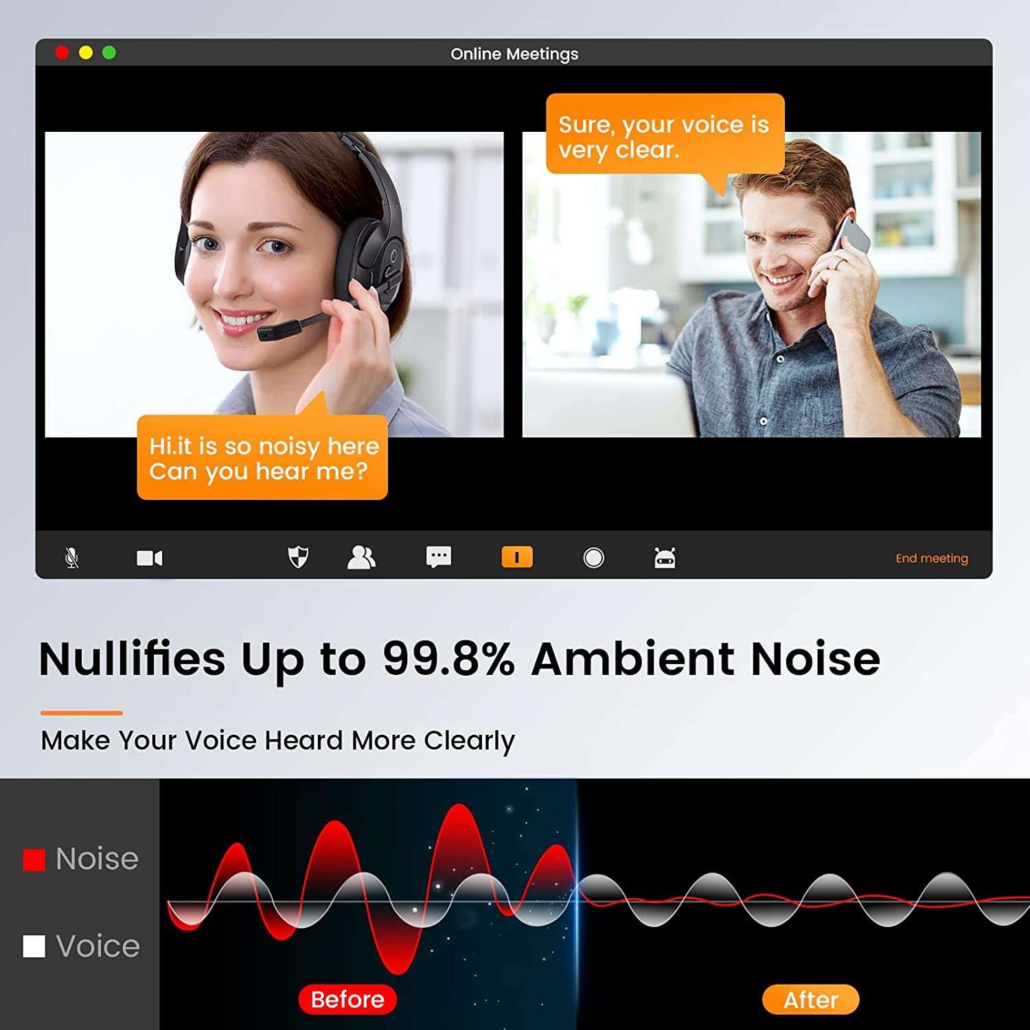 EKSA H2 Cuffie USB con Microfono, Cuffie da Ufficio con Microfono ENC, Interruttore Mute e Controllo del Volume, Cuffie Over Ear per PC con Filo per Business/Zoom/Teams/Call Center