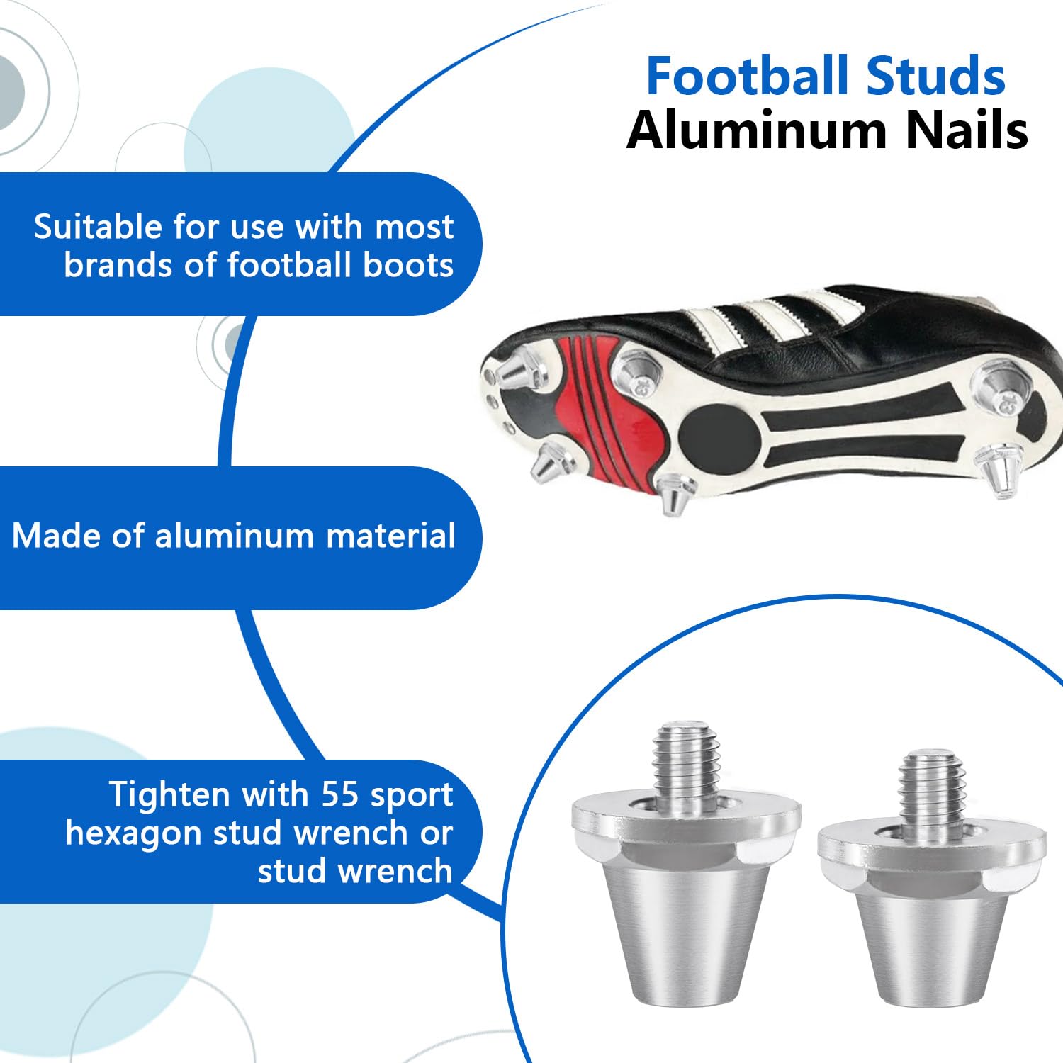 Lot 12 Crampons Aluminium Football 13 Mm + 15 Mm Avec Clé – Rechange Durable Et Antidérapant Pour Chaussures De Foot