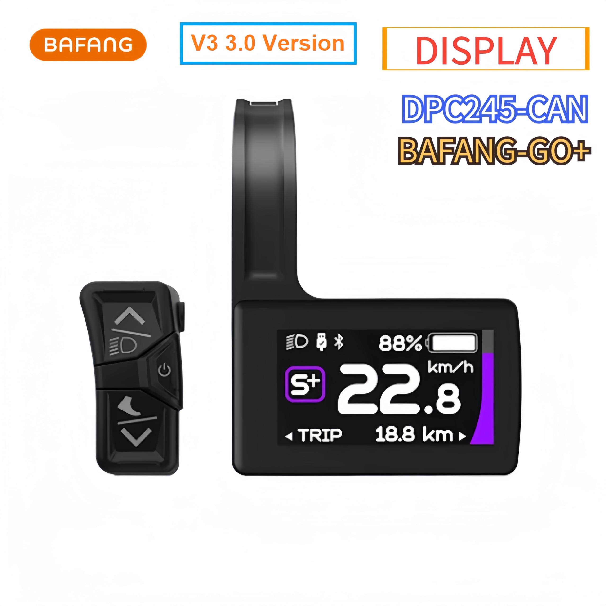 DPC245 Colorful LCD Display V3.0 Speedometer for Bafang Mid Motors, CAN Protocol, 2.0 in - 50.8 cm