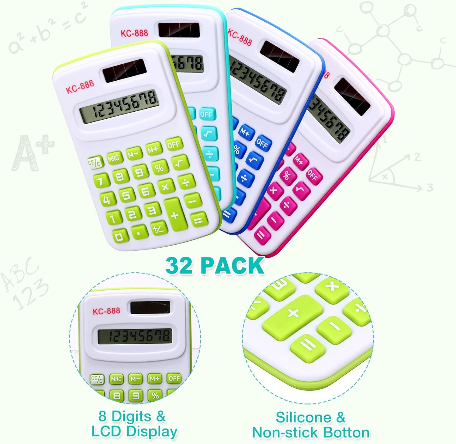 Yunsailing 96 Pcs Pocket Calculators Bulk Mini 8 Digit Handheld Calculator Small Basic Standard Calculator for Students Kids Teachers School Desktop Home Office, 3 Designs (Classic)