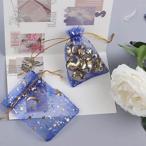 Vista 12 de SUMAJU 100 bolsas de organza de estrella lunar, 2.7 x 3.5 pulgadas, bolsa de organza púrpura transparente, pequeñas bolsas de regalo con cordón