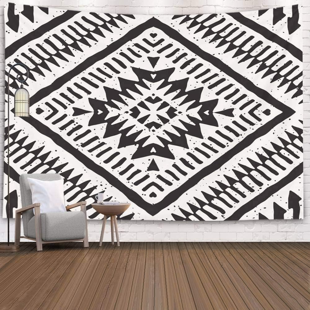 Pamime Home Décor Thanksgiving Tapestry, Ethnic Tribal Pattern Ornamental Stripes Black White Print Your Textiles Wall Hanging Tapestries Living Room 60X60 Inches