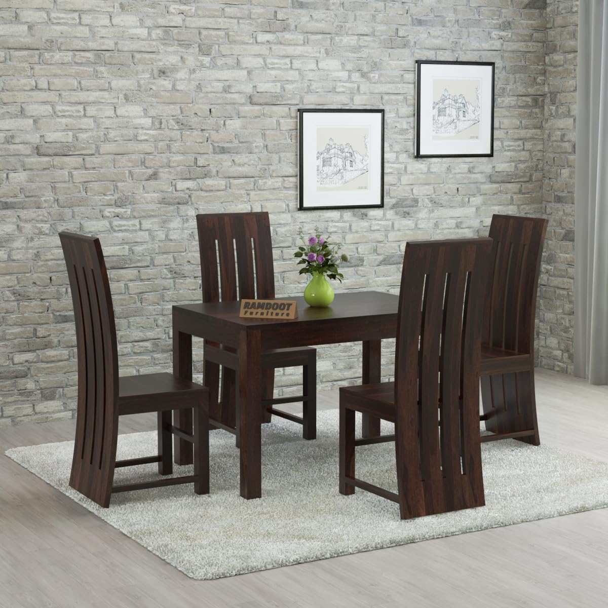 45 Inch Length Sheesham Wood 4 Seater Dining Table Set with 4 High Back Chairs | Modern Wooden Dining Table & Chair Set for Dining Room, Kitchen & Home | Durable Solid Wood Furniture | Walnut Finish-image-20
