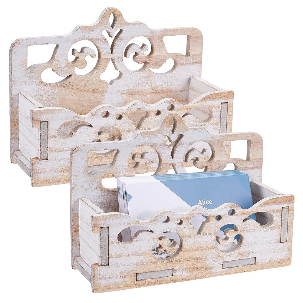 Porte-cartes de visite en bois de qualité supérieure blanc vintage