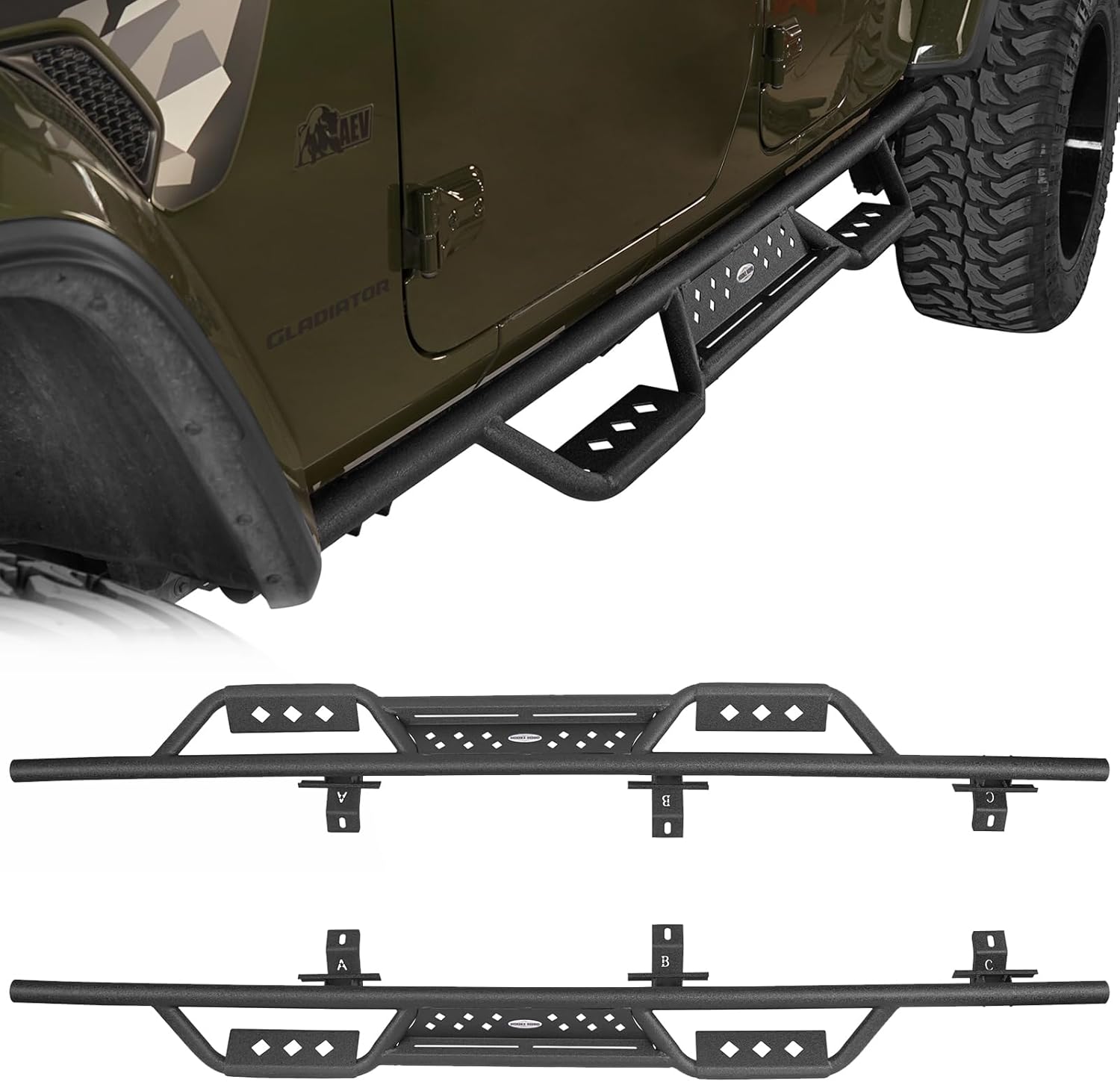 u-Box Gladiator Running Board 6.9" Drop Down Side Step Bars for 2020-2026 Jeep Gladiator JT, Two Non-Slip Stairs Tubular Rock Slider Rails