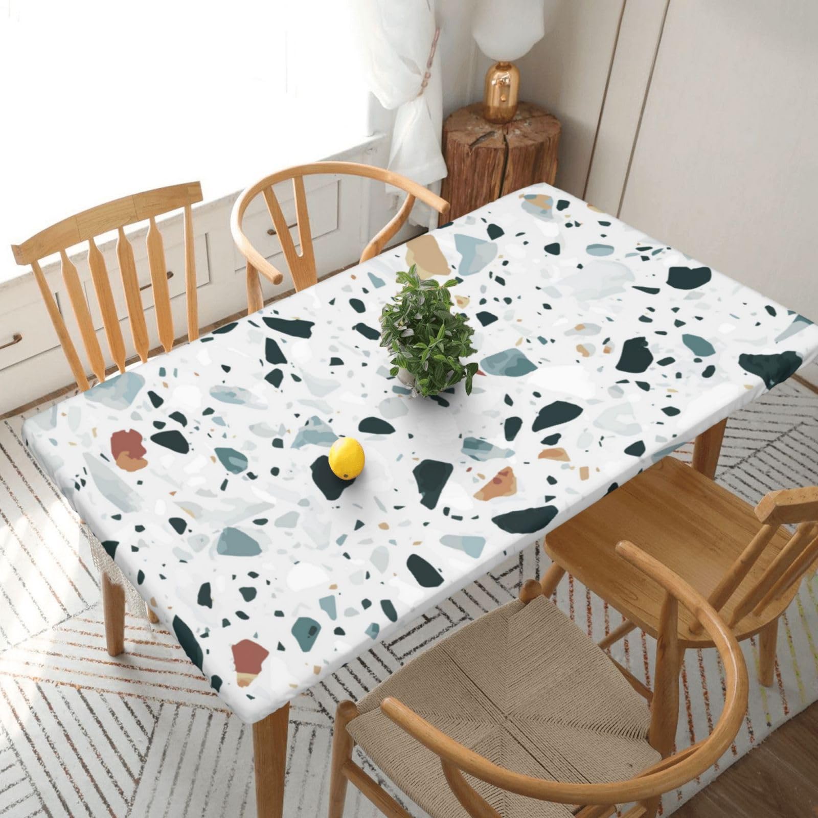 BNVSADC Terrazzo Marble Pastel Printed 5FT Tablecloth Polyester Kitchen Water Resistant Table Cloth Dining Table Decoration Table Covers, 152x76 CM
