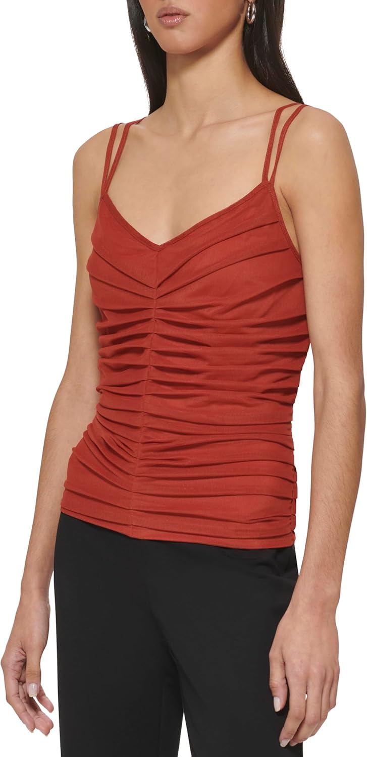 DKNY Women's Ruching Mesh Double Strap Top - Image 4