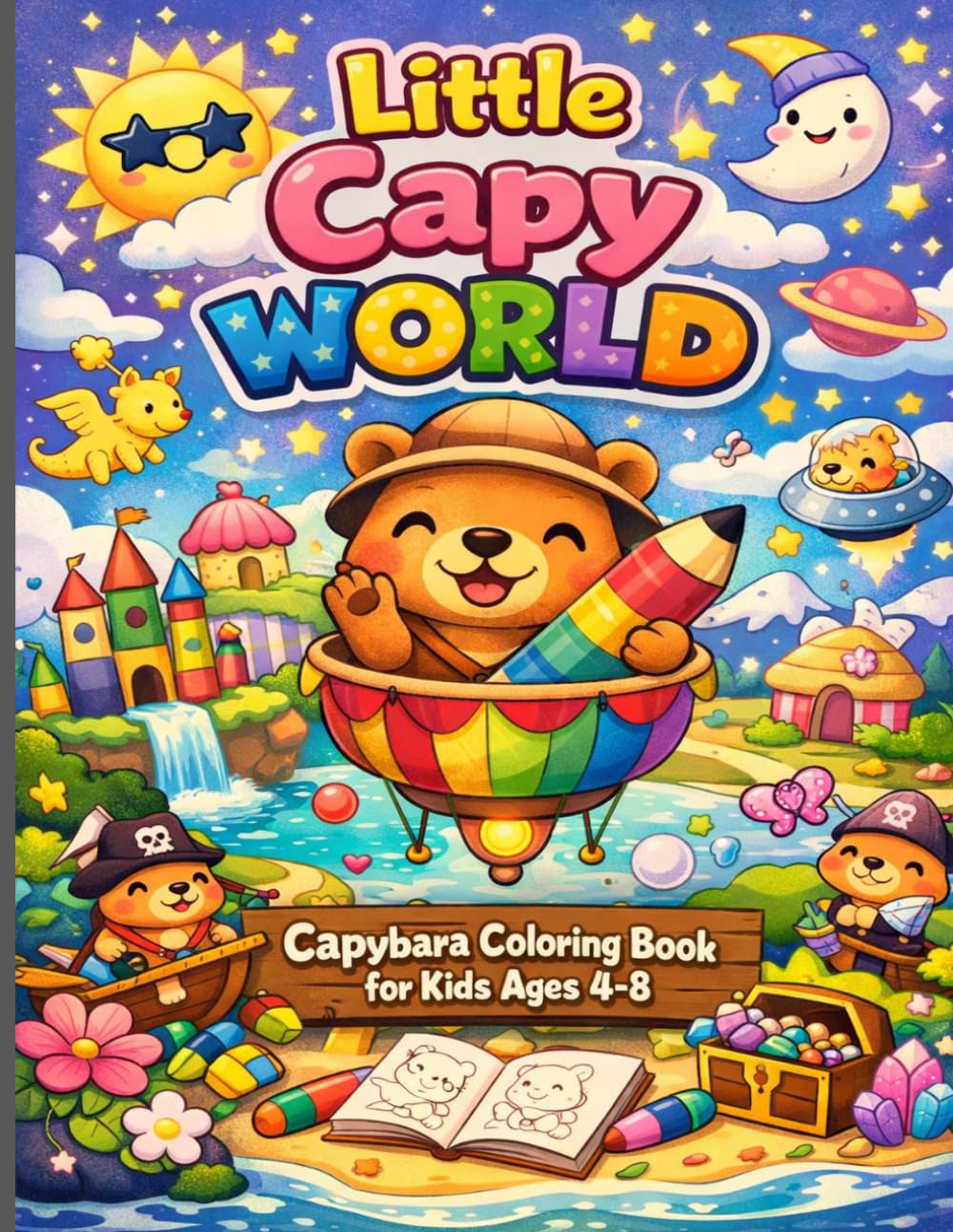 Little Capy World: Capybara Coloring Book for Kids Ages 4-8: 50 Bold and Easy Cute Capybara Coloring Pages with Fun Activities, Games and Animal Facts