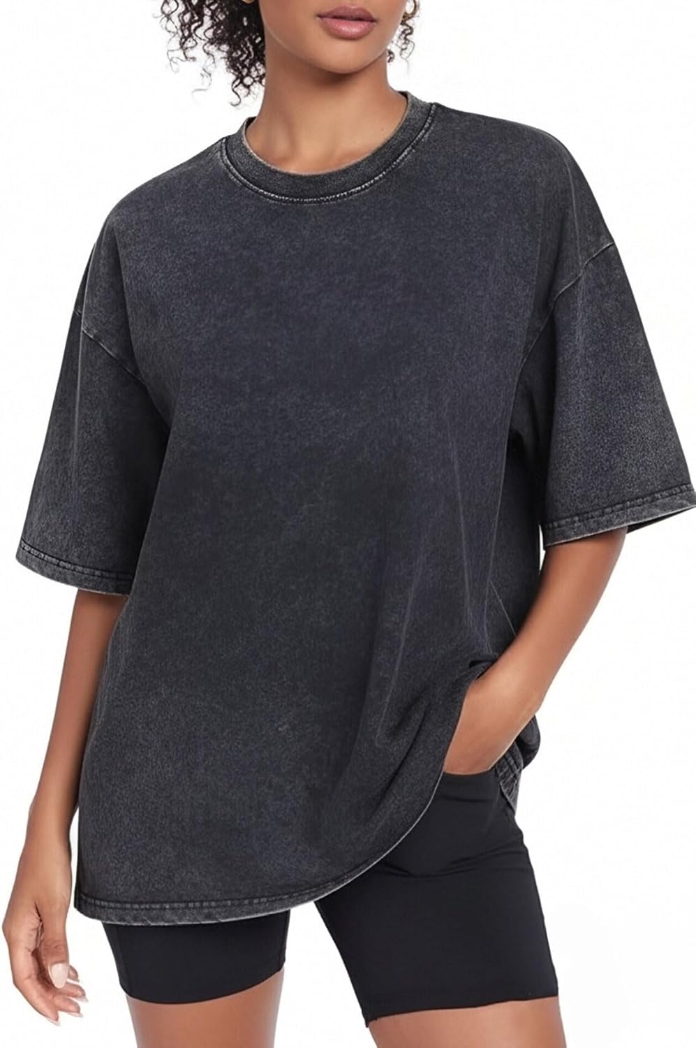 100% Cotton Washed Vintage Oversized T-Shirt for Women,Baggy Boyfriend Tee Workout Short Sleeve Tops - Image 5