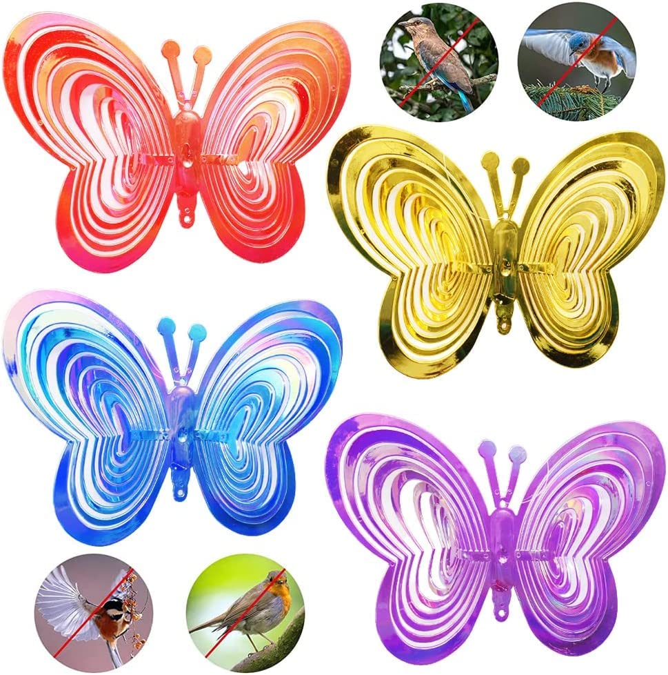 Reflective Birds Deterrent Bird Repellent Reflective Hanging Bird Repellents Bird Repellent Pendant Butterfly for Garden Lawn Yard Decoration Keep Birds Away from Your House Farm Garden Window 4PCS