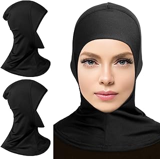 2 Pieces Modal Hijab Cap Adjustable Muslim Stretchy Turban Full Cover Shawl Cap Full Neck Coverage for Lady