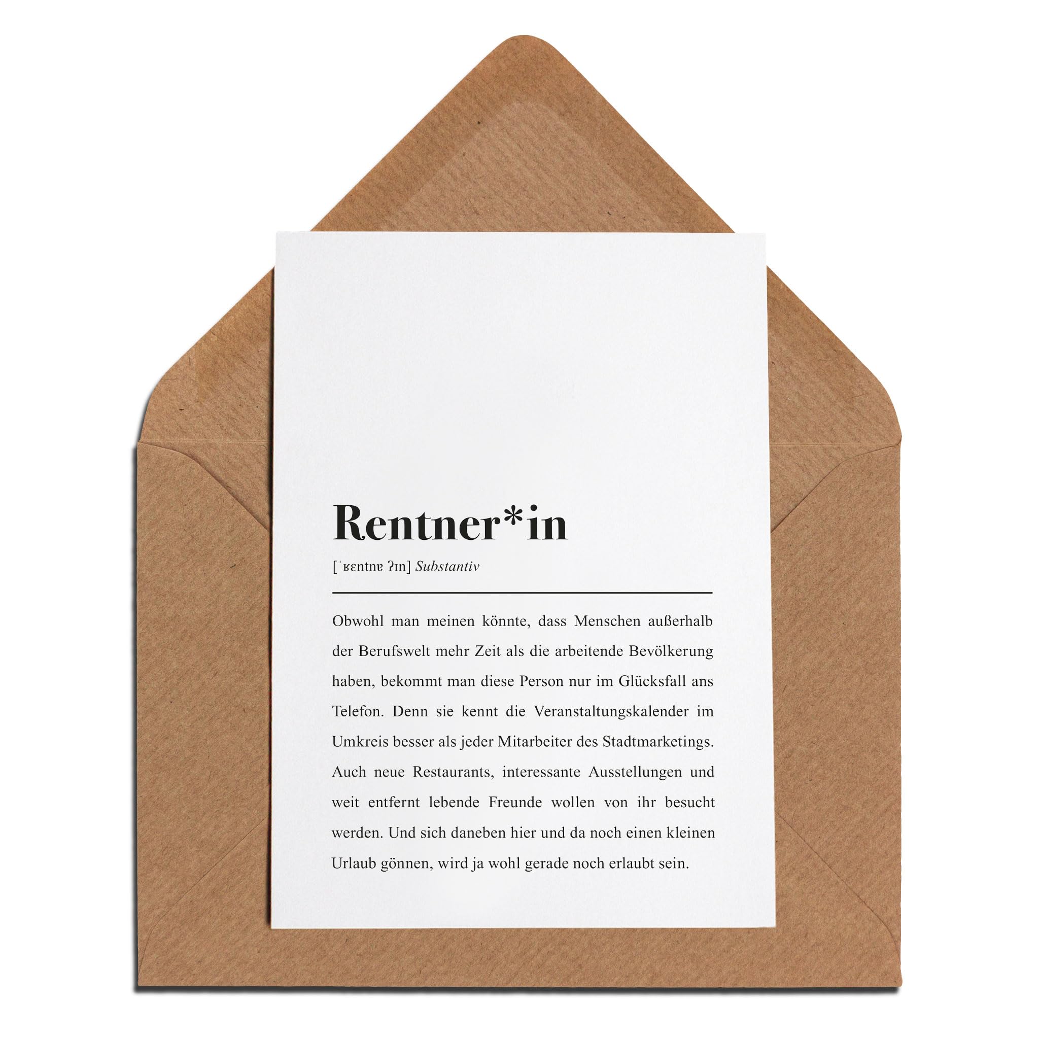 Rentner/Rentnerin Definition: Klappkarte mit Umschlag »Rentner*in« Definition