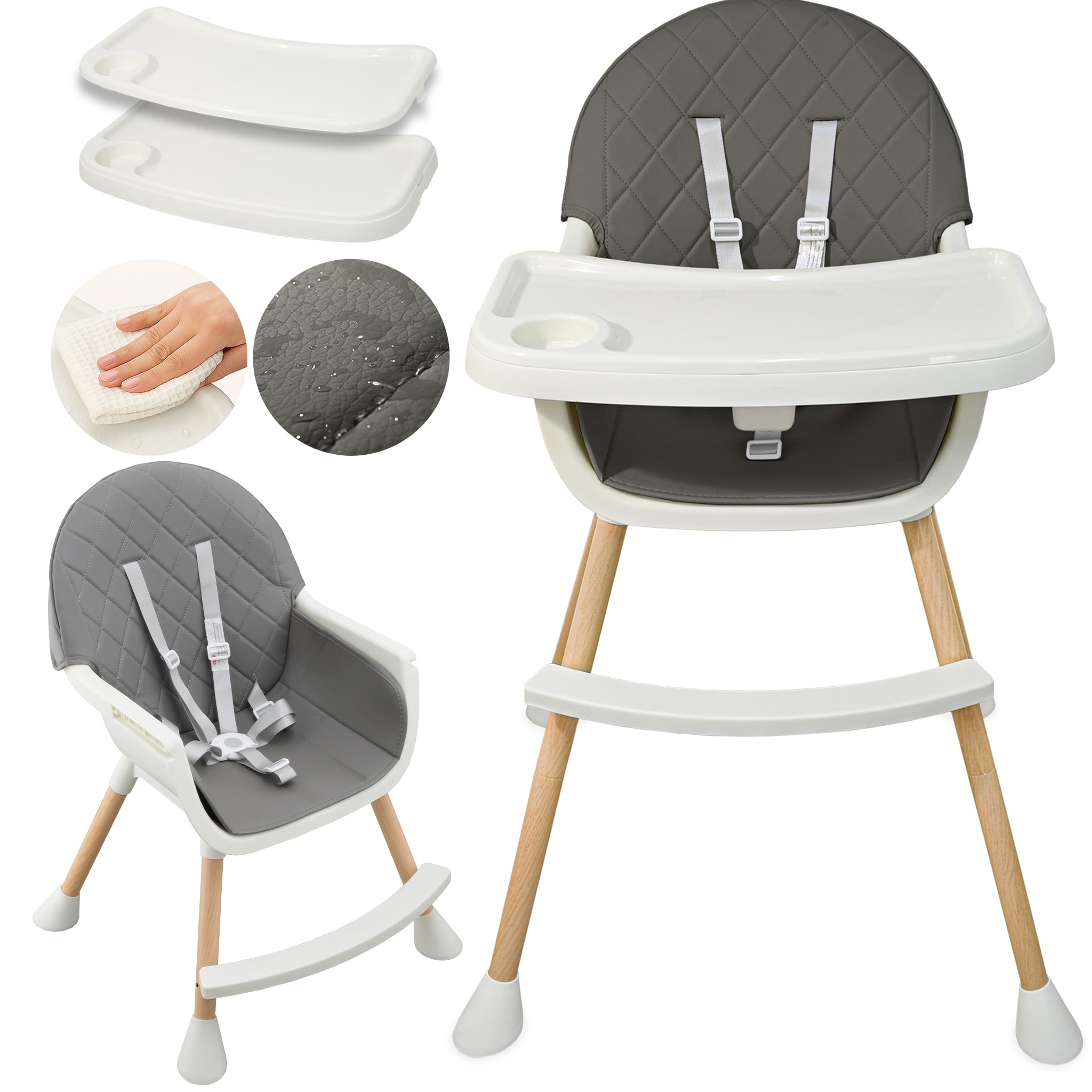 ALMAR Baby Trona para bebe gris convertible en silla 2 en 1 con asiento acolchado y bandeja trona para comer evolutiva de 6 a 36 meses
