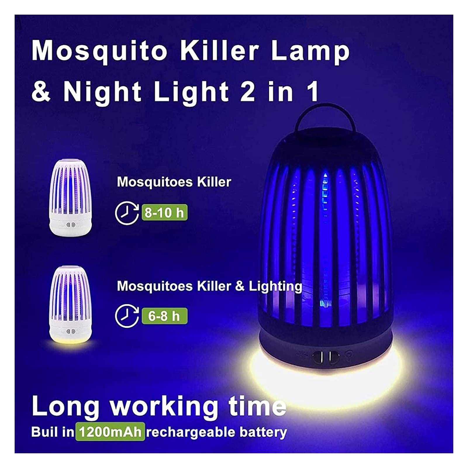 Lámpara portátil para Matar Mosquitos, exterminador de Insectos, Repelente de Moscas eléctrico con luz Nocturna, trampas para Control de plagas para Repelente de Insectos en Interiores y Exteriores