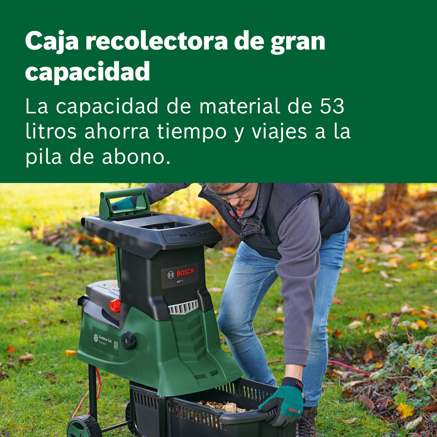 Bosch desmenuzadora de jardín con turbina AXT 25 TC (2500 W; apta para madera y residuos duros de jardín; caja de recogida integrada de 53 L)