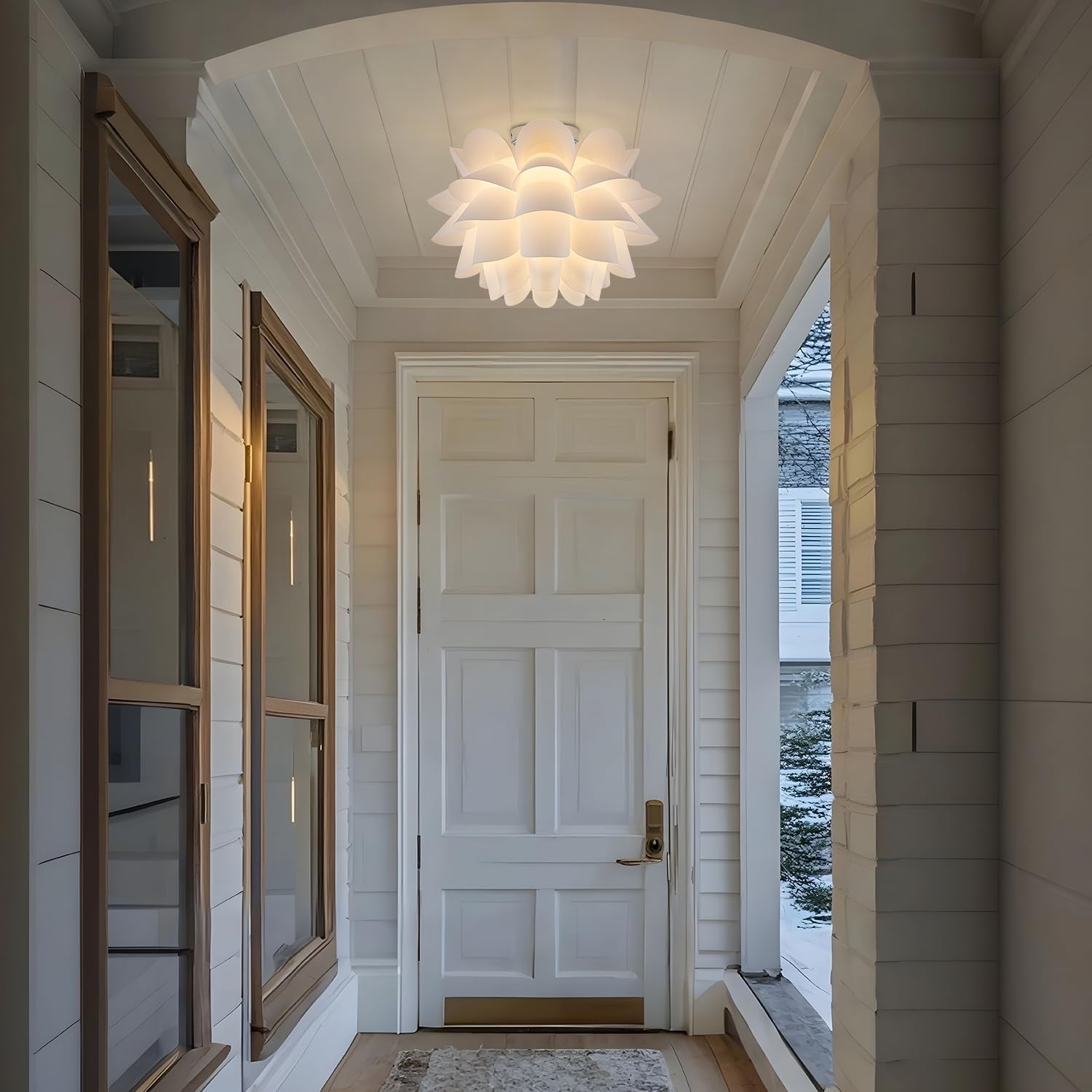 15.75" Flower Flush Mount Ceiling Light Fixtures,Silver Semi Flush Mount Chandelier, Modern Hand-Crafted Hanging Light for Bedroom Kitchen Entryway Living Room