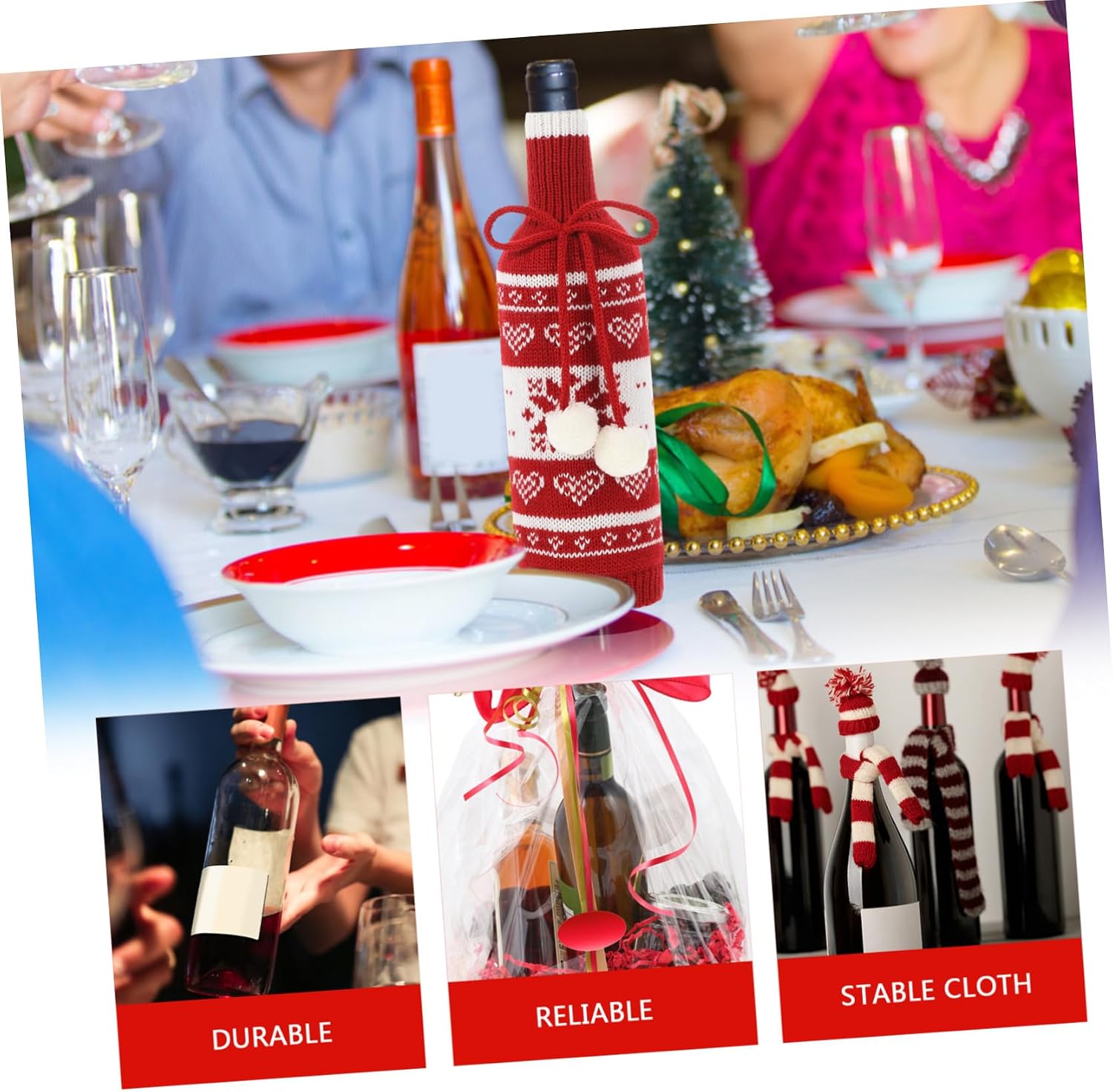 Christmas Wine Covers 2pcs Cloth Foldable Lightweight Xmas