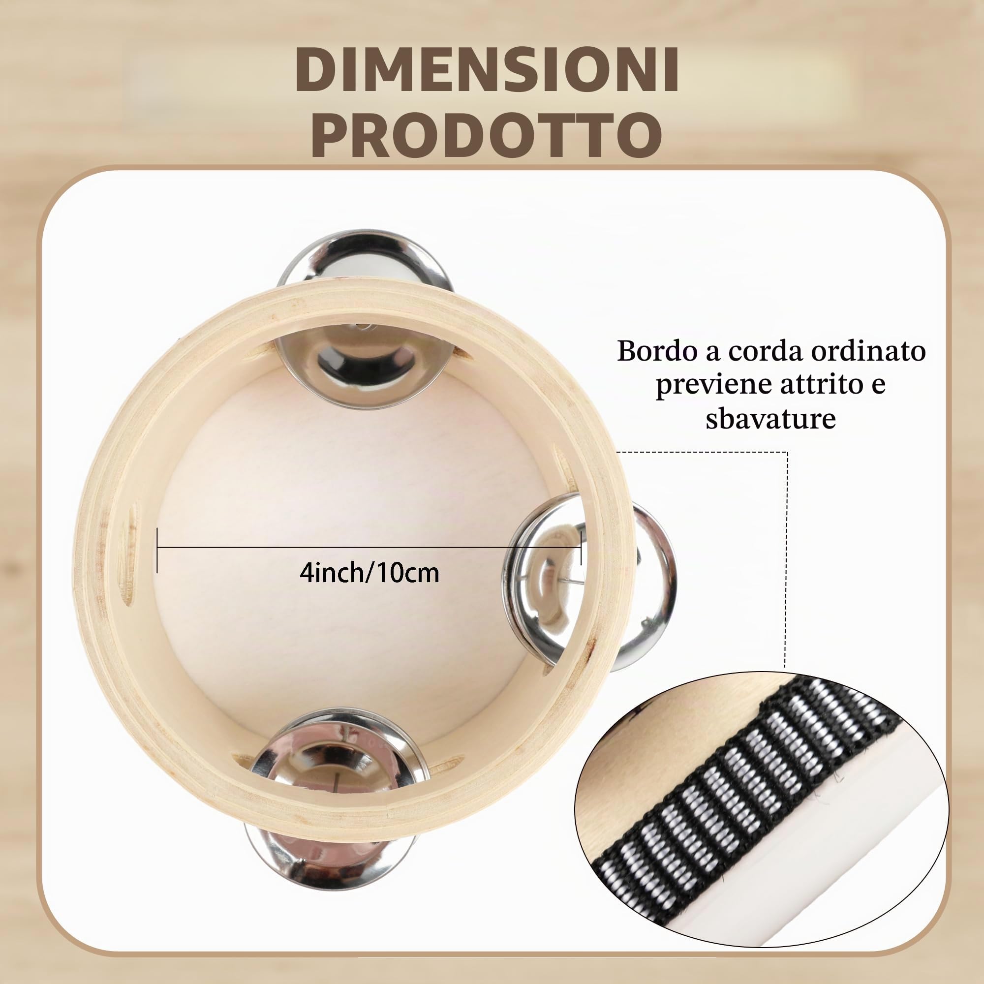 24 Pezzi di Tamburi da 10 cm per Adulti per Matrimonio, Tamburi a Mano in Legno Naturale con Jingles in Metallo, Strumenti Musicali a Percussione per Chiesa, Matrimonio, Festa