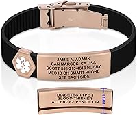 Vista 88 de Divoti Pulsera de identificación de alerta médica grabada personalizada, grabado láser de doble cara, pulsera de silicona, cierre de seguridad
