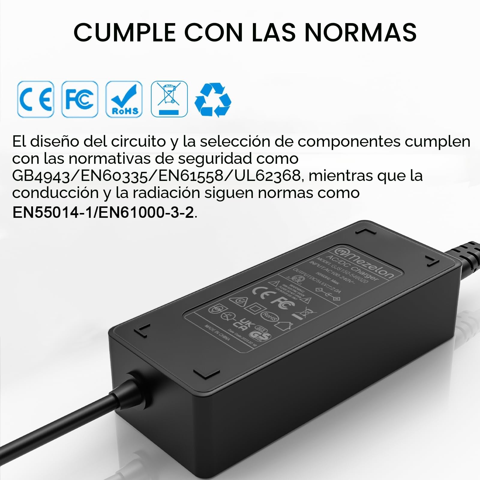 Mezelon 54,6 V 2 A Cargador Patinete Electrico para Smartgyro Speedway, Kugoo M4 / M4 Pro, Hitway H5/H5 Pro, UrbanGlide E-Cross Pro, JOYOR, DC Carga Rápida para 48V Batería Scooter Eléctrico