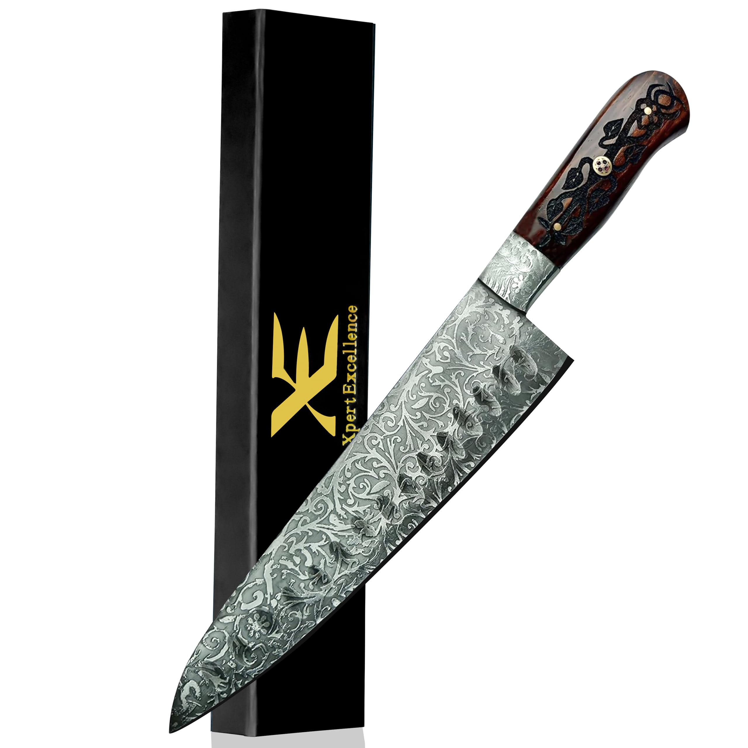 XE Damascus Chef Knife 8 Inch – Japanese High Carbon Stainless Steel, 67 Layers Forged Full Tang Blade with Ergonomic Wooden Handle, Super Sharp Professional Kitchen Knife for Cooking & Gift Box