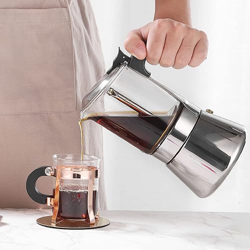 Miniatura 6 de Jiawu Moka - Cafetera clásica para estufa, cafetera Greca de acero inoxidable estilo italiano y cubano, cafetera espresso superior de cristal de