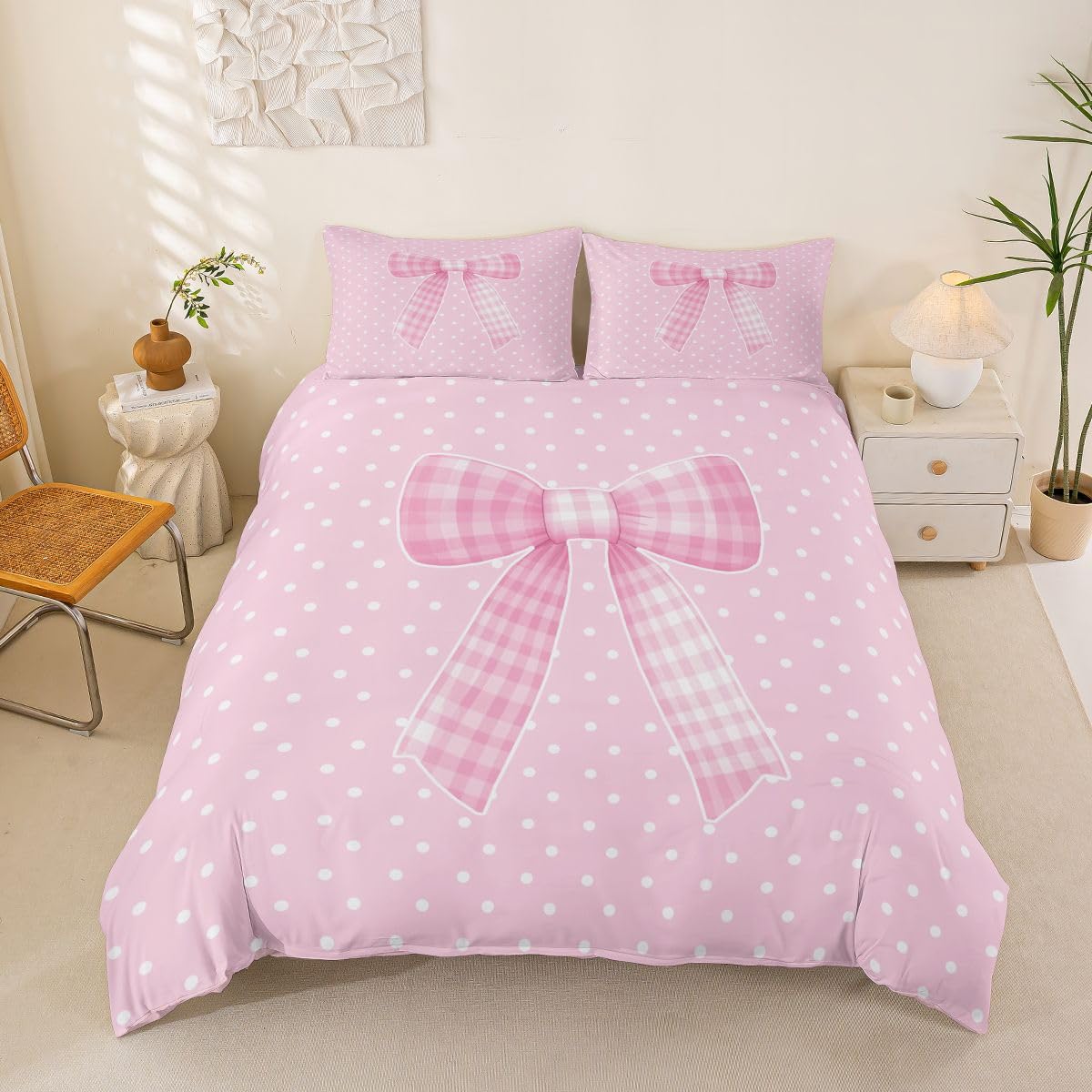 Parure de lit 3 pièces à nœud papillon pour une chambre de fille cocooning