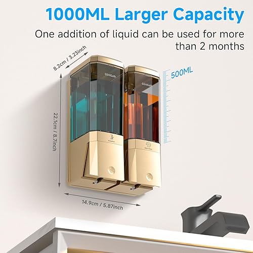 Miniatura 6 de Dispensador de champú y acondicionador, dispensador de ducha de 2 cámaras sin taladro, dispensador de champú para ducha, dispensador de jabón de