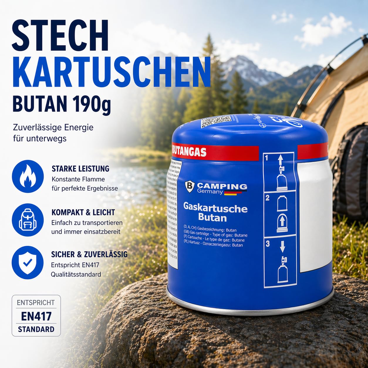 Magnum® 12x Gakartuschen [190 g ] Gaskartuschen ideal für Campingkocher, Lötbrenner und co- Gaskartuschen mit Sicherheitsventil (12 x 190 g)