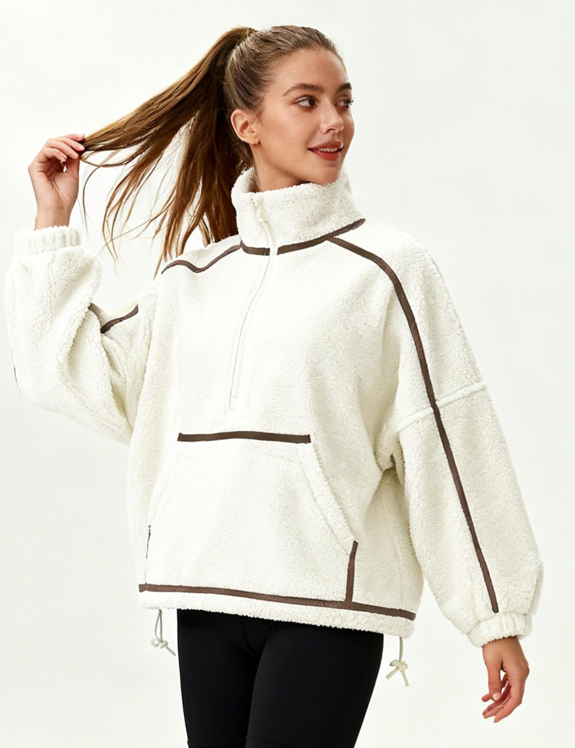 AMEBELLE Fleece Jacket Quarter Zip Pullover Women Warm Fuzzy Oversized Sweatshirt Lightweight Casual Outerwear with Pocket - Image 4