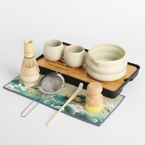 Miniatura 2 de Juego de matcha japonés, juego de 12 piezas, con 2 tazas y 1 bolsa de almacenamiento de cuero, 15 onzas, juego completo de té matcha de viaje, kit