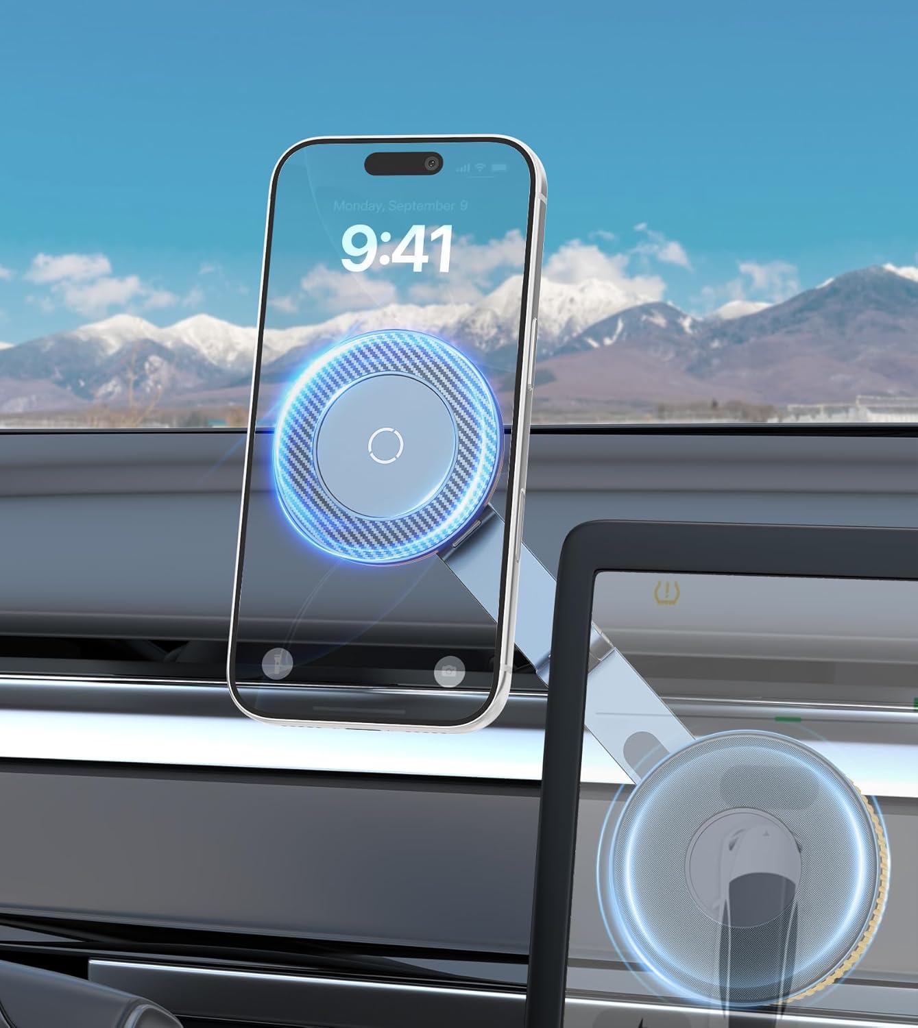 Magnetic Car Mount for Tesla, 360° Adjustable Phone Holder for Tesla Model 3 and Y, Strong Magnet & Foldable Car Accessories, All-metal Phone Mount for Magsafe Compatible with iPhone 17 16 15 Pro Max