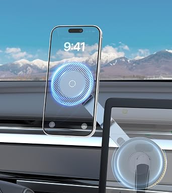 Magnetic Car Mount for Tesla, 360 Adjustable Phone Holder for Tesla Model 3 and Y, Strong Magnet & Foldable Car Accessories, All-metal Phone Mount for Magsafe Compatible with iPhone 17 16 15 Pro Max
