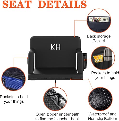 Miniatura 3 de KIMI HOUSE Asientos de estadio anchos con respaldo y brazo, asiento de estadio portátil plegable para gradas, acolchado extragrueso, cojín