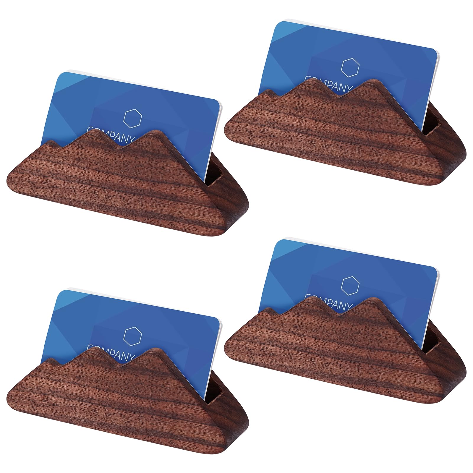 4 soportes de madera para tarjetas de visita, elegante soporte de exhibición de madera marrón coco, organizador de tarjetas de visita de madera para oficina y hogar, 12 x 3 x 4,8 cm