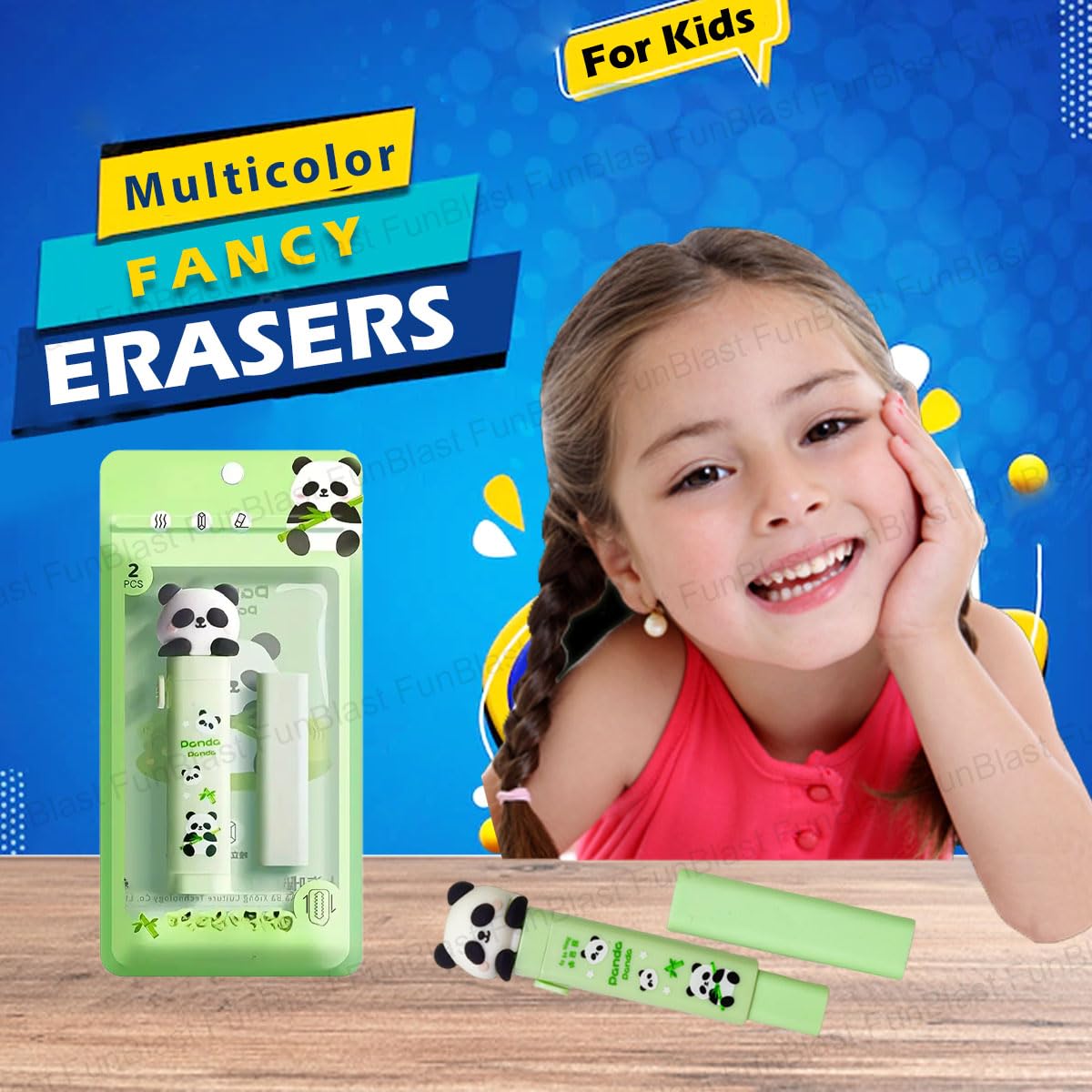 FunBlast Eraser for Kids – Panda Cutter Shaped Eraser Set for Kids, Stationary Set for Kid, Rubber Erasers for Kid, Kawaii Erasers, Fancy Rubber for Birthday Return Gift – Pack of 2 (Panda) 3