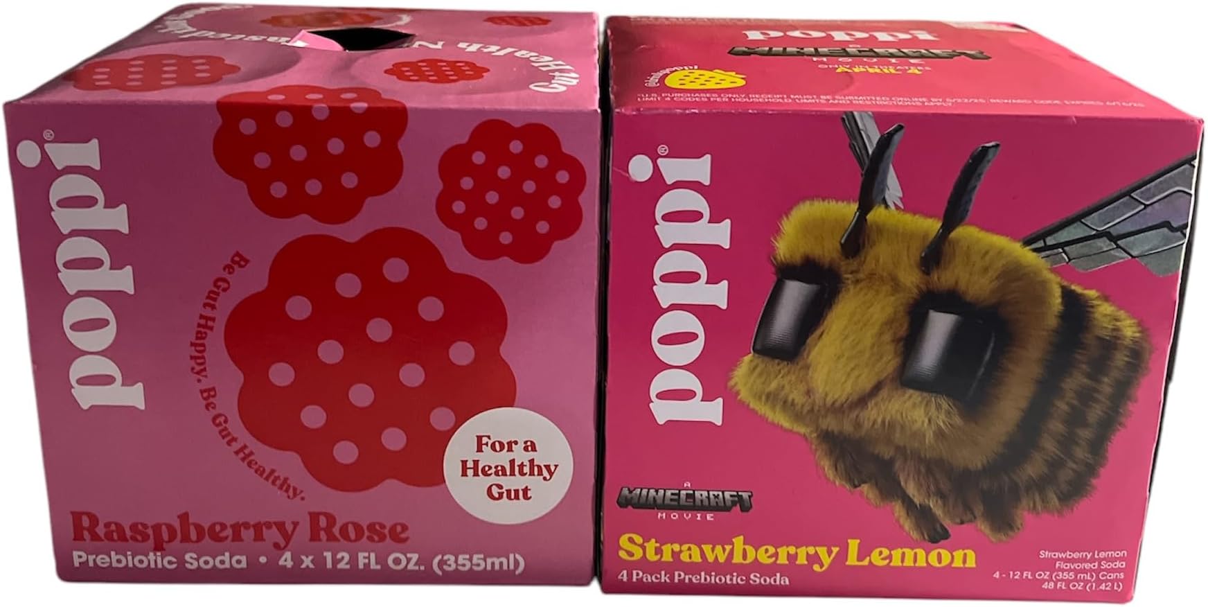 Strawberry Lemon and Raspberry Rose variety pack, Poppi prebiotic soda for a healthy gut
