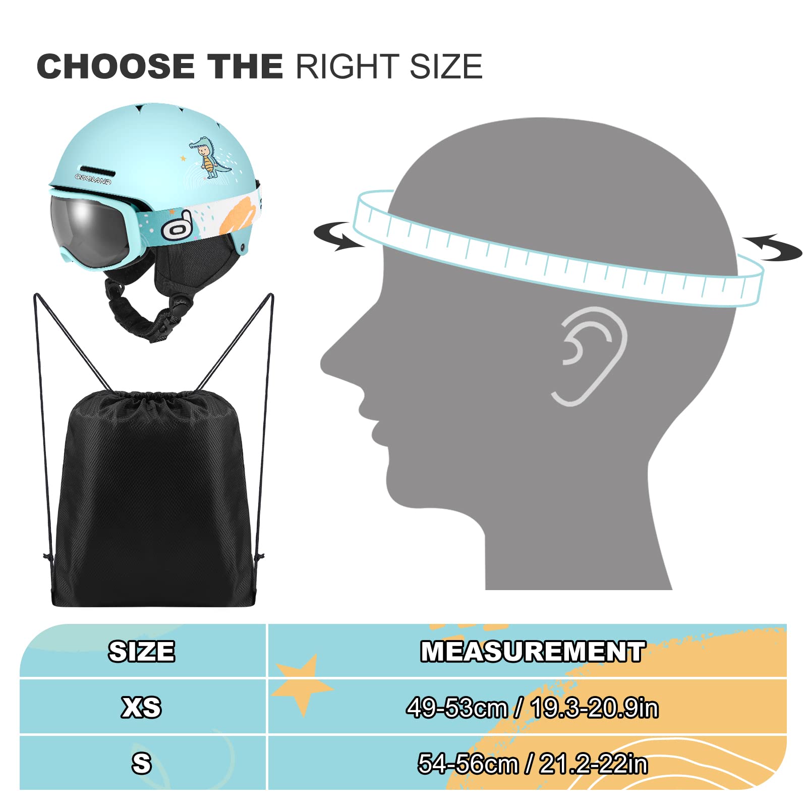 Odoland Casco da Sci per Bambini, Casco e Occhiali da Sci, Antiurto Antivento Maschera Protettivi per Sport Sulla Neve Snowboard, per Ragazze e Ragazzi Età 6-14