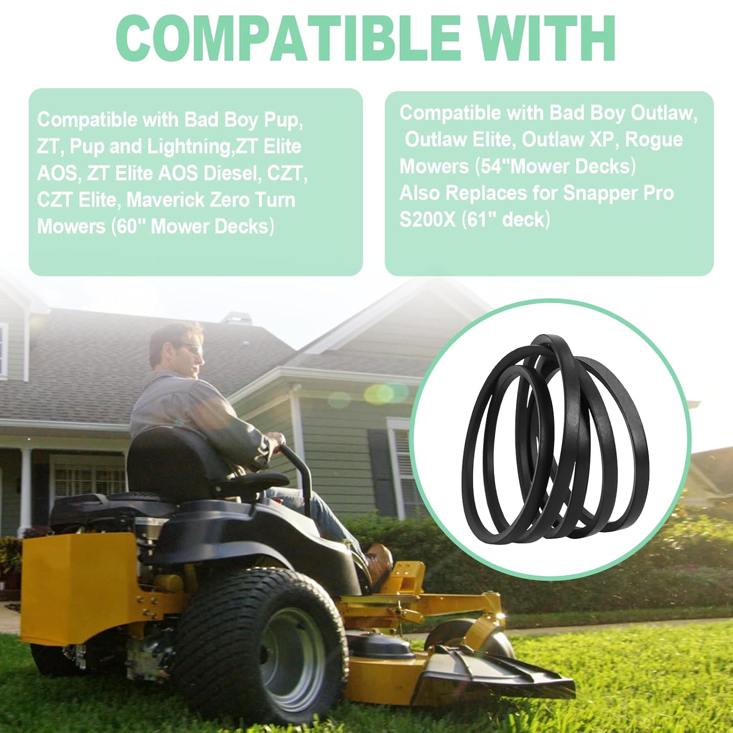 041-1650-00 Deck Belt Compatible with Bad Boy 041-1650-00 60 Inch Deck Pup ZT Pup Lightning ZT Elite AOS ZT Elite AOS Diesel CZT CZT Elite Maverick, Replacement Mower Belt 5/8"x168"