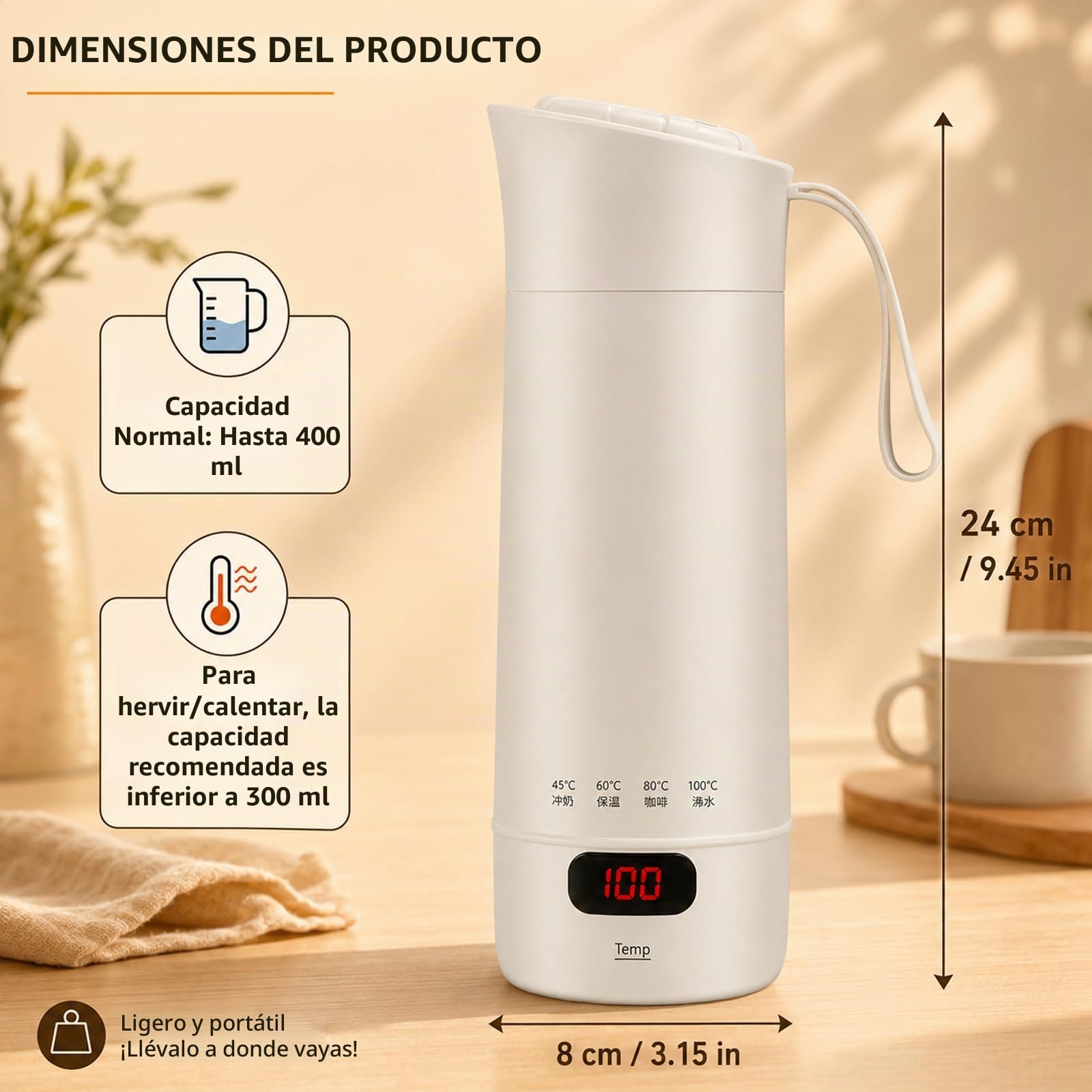 400ML Taza de Agua Eléctrica con Ajuste de La 4-Temperaturas